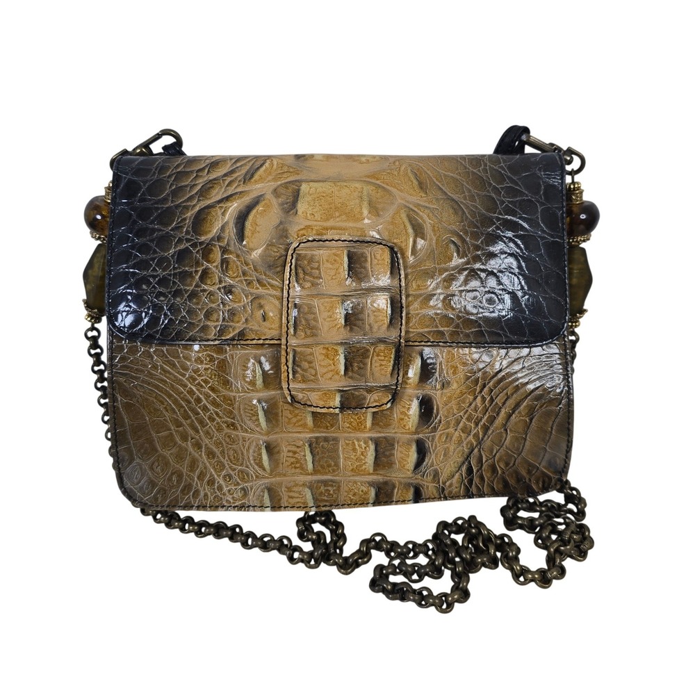 Maya Evangelista Made in Italy Brown Ombre Croc Embossed Chain Crossbody Bag